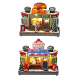 Maxbell Christmas Village House Statue LED Lighted Fast Food Figurine for Countertop Hamburger Shape