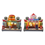 Maxbell Christmas Village House Statue LED Lighted Fast Food Figurine for Countertop Hamburger Shape