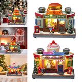 Maxbell Christmas Village House Statue LED Lighted Fast Food Figurine for Countertop Hamburger Shape