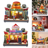 Maxbell Christmas Village House Statue LED Lighted Fast Food Figurine for Countertop Hamburger Shape