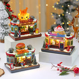 Maxbell Christmas Village House Statue LED Lighted Fast Food Figurine for Countertop Hamburger Shape