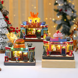 Maxbell Christmas Village House Statue LED Lighted Fast Food Figurine for Countertop Hamburger Shape