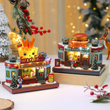 Maxbell Christmas Village House Statue LED Lighted Fast Food Figurine for Countertop Hamburger Shape