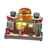 Maxbell Christmas Village House Statue LED Lighted Fast Food Figurine for Countertop Hamburger Shape