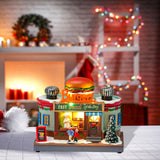 Maxbell Christmas Village House Statue LED Lighted Fast Food Figurine for Countertop Hamburger Shape