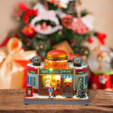 Maxbell Christmas Village House Statue LED Lighted Fast Food Figurine for Countertop Hamburger Shape