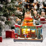 Maxbell Christmas Village House Statue LED Lighted Fast Food Figurine for Countertop Hamburger Shape