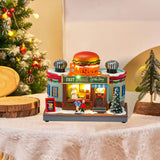 Maxbell Christmas Village House Statue LED Lighted Fast Food Figurine for Countertop Hamburger Shape