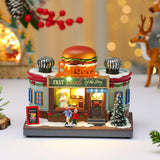 Maxbell Christmas Village House Statue LED Lighted Fast Food Figurine for Countertop Hamburger Shape