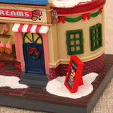 Maxbell Christmas Village House Statue LED Lighted Fast Food Figurine for Countertop Ice Cream Shape