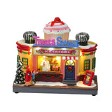Maxbell Christmas Village House Statue LED Lighted Fast Food Figurine for Countertop Ice Cream Shape