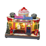 Maxbell Christmas Village House Statue LED Lighted Fast Food Figurine for Countertop Ice Cream Shape