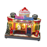 Maxbell Christmas Village House Statue LED Lighted Fast Food Figurine for Countertop Ice Cream Shape