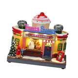 Maxbell Christmas Village House Statue LED Lighted Fast Food Figurine for Countertop Ice Cream Shape