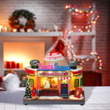 Maxbell Christmas Village House Statue LED Lighted Fast Food Figurine for Countertop Ice Cream Shape