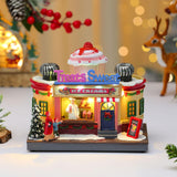 Maxbell Christmas Village House Statue LED Lighted Fast Food Figurine for Countertop Ice Cream Shape