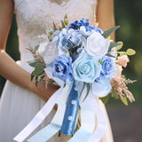 Maxbell Bridal Bouquet Ornament Bride Flower for Valentine's Day Ceremony Decoration Light Blue