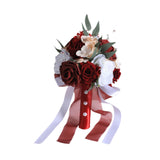 Maxbell Bridal Bouquet Ornament Bride Flower for Valentine's Day Ceremony Decoration Dark Red
