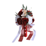 Maxbell Bridal Bouquet Ornament Bride Flower for Valentine's Day Ceremony Decoration Dark Red