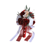 Maxbell Bridal Bouquet Ornament Bride Flower for Valentine's Day Ceremony Decoration Dark Red