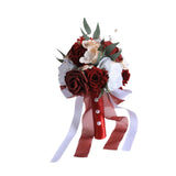 Maxbell Bridal Bouquet Ornament Bride Flower for Valentine's Day Ceremony Decoration Dark Red