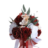 Maxbell Bridal Bouquet Ornament Bride Flower for Valentine's Day Ceremony Decoration Dark Red