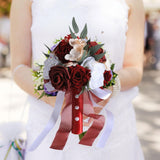Maxbell Bridal Bouquet Ornament Bride Flower for Valentine's Day Ceremony Decoration Dark Red