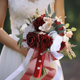 Maxbell Bridal Bouquet Ornament Bride Flower for Valentine's Day Ceremony Decoration Dark Red