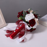 Maxbell Bridal Bouquet Ornament Bride Flower for Valentine's Day Ceremony Decoration Dark Red