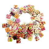 Maxbell 200 Pieces Printed Flower Shape 2 Holes Wooden Sewing Buttons for Clothing