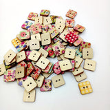 Maxbell 200 Pieces Printed Flower Shape 2 Holes Wooden Sewing Buttons for Clothing