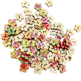 Maxbell 200 Pieces Printed Flower Shape 2 Holes Wooden Sewing Buttons for Clothing