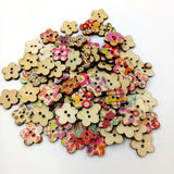 Maxbell 200 Pieces Printed Flower Shape 2 Holes Wooden Sewing Buttons for Clothing