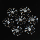 Maxbell 10pcs Metal Flower Rhinestone Buttons Flatback Embellishment Decor Black