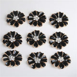 Maxbell 10pcs Metal Flower Rhinestone Buttons Flatback Embellishment Decor Black - Aladdin Shoppers