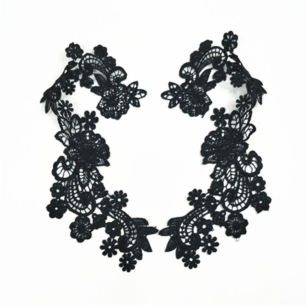 Maxbell 1 Pair DIY Flower Embroidered Cloth Sew On Patch Sew Motif Applique Black