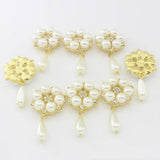 Maxbell 20Pcs 28X53mm Rhinestone Pearl Buttons Flatback Embellishments Gold&Silver