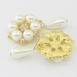 Maxbell 20Pcs 28X53mm Rhinestone Pearl Buttons Flatback Embellishments Gold&Silver