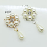 Maxbell 20Pcs 28X53mm Rhinestone Pearl Buttons Flatback Embellishments Gold&Silver