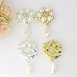 Maxbell 20Pcs 28X53mm Rhinestone Pearl Buttons Flatback Embellishments Gold&Silver