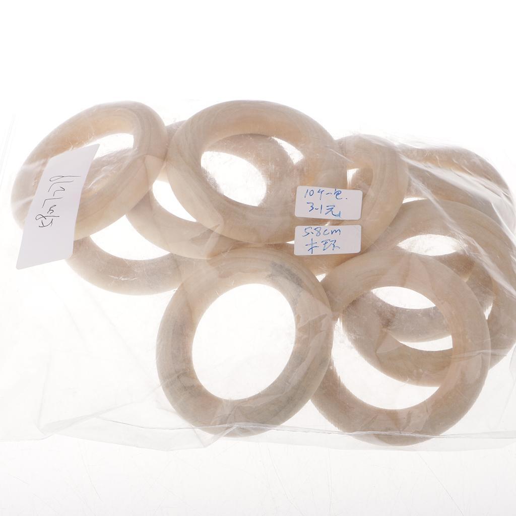 Maxbell Maxbell 10 Pieces 58mm Wooden Loop Connectors Circles Natural Wood Teething Rings for DIY Craft