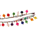 Maxbell 3pcs 1 Yard Ethnic Style Fringed Lace Jacquard Ribbon with Pompom Ball Trims