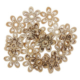 Maxbell 40 Pieces Unfinished Hollow Flower Shape Wooden Pieces Embellishments 35mm
