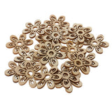 Maxbell 40 Pieces Unfinished Hollow Flower Shape Wooden Pieces Embellishments 35mm