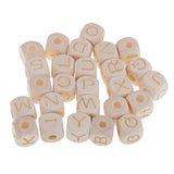 Maxbell 26 Pieces Natural Alphabet Letter Wood Beads Wooden Cube Craft DIY Jewelry