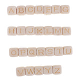 Maxbell 26 Pieces Natural Alphabet Letter Wood Beads Wooden Cube Craft DIY Jewelry