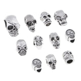 Maxbell 11 Piece Antique Silver Alloy Halloween Skull Charms Large Hole Loose Bead for DIY Necklace Bracelet Jewelry Making Beading Craft - Aladdin Shoppers