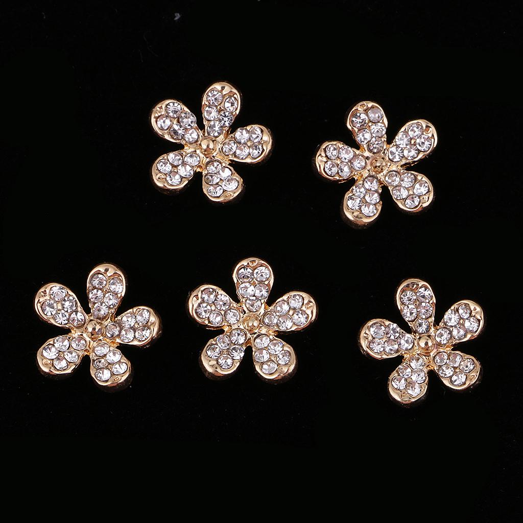 Maxbell 5Pcs Daisy Alloy Rhinestone Flatback Craft Button Scrapbooking Embellishment