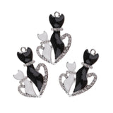 Maxbell 3 Piece DIY Enamel Rhinestone Cat Charms Pendants Jewelry Making Findings