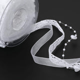 3 Strings Beaded Ribbon, Round Heart Bead Pearl String, Embroidery Lace Trim and Organza Ribbon, 5m, 3/8", White, for DIY Wedding Party Decoration